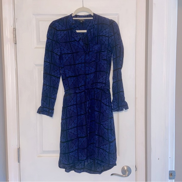 Lucky Brand long sleeve black & blue mini dress tribal pattern - Picture 2 of 6